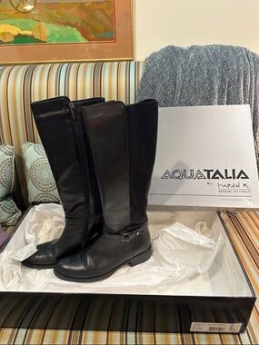 Aquatalia Black Leather Over-The-Knee Riding Boots